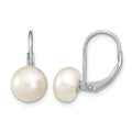 Sterling Silver RH-plated 8-9mm Button FWC Pearl Leverback Earrings