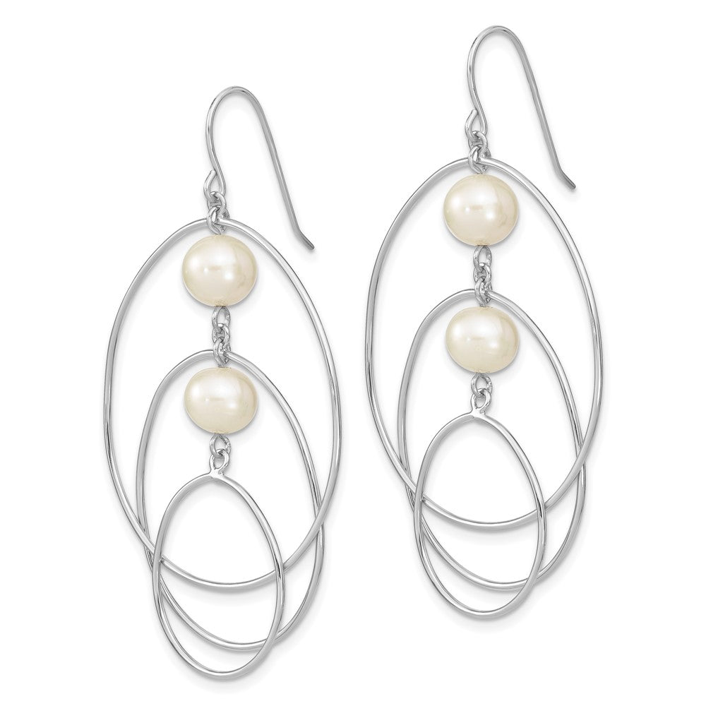 Sterling Silver RH-plated Polished 8-9mm FWC Pearl Circles Dangle Earrings