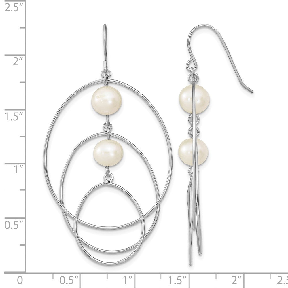 Sterling Silver RH-plated Polished 8-9mm FWC Pearl Circles Dangle Earrings