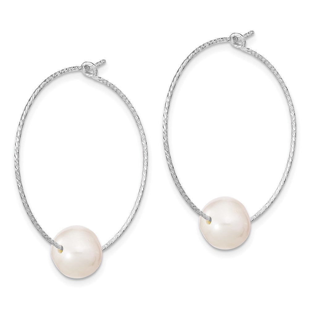 Sterling Silver Rhodium-plated 8-9mm Semi-round FWC Pearl Hoop Earrings