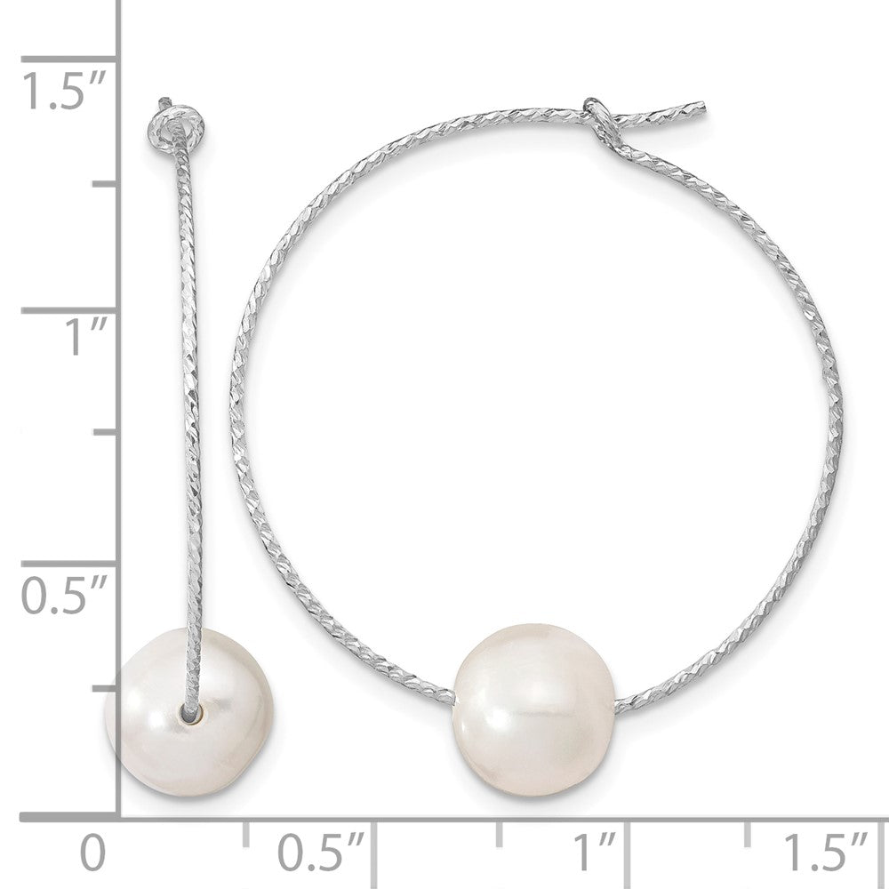 Sterling Silver Rhodium-plated 8-9mm Semi-round FWC Pearl Hoop Earrings