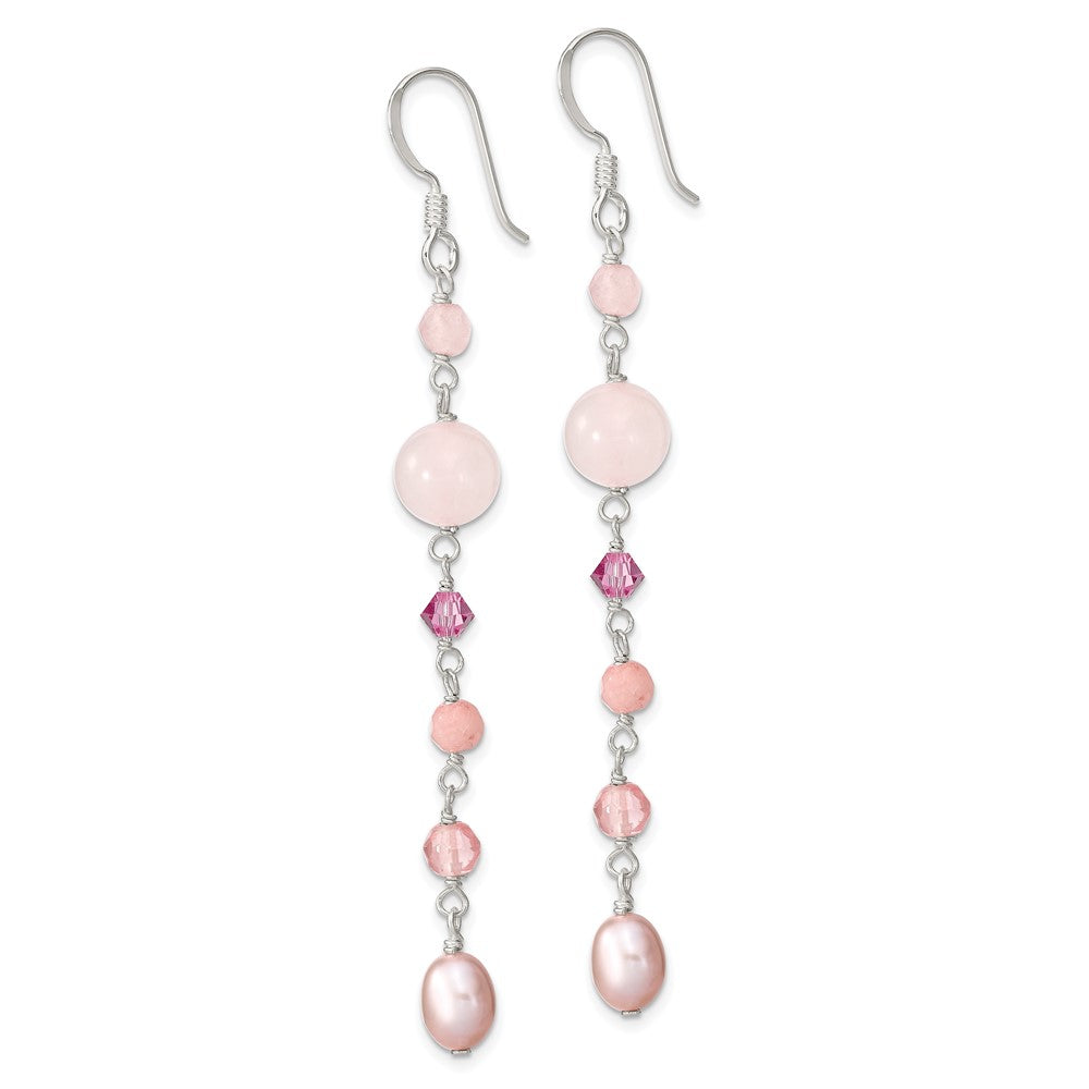 SS Pink FWCPearl/Cherry,Rose Quartz/Pink Jade/Rosaline Dangle Earrings