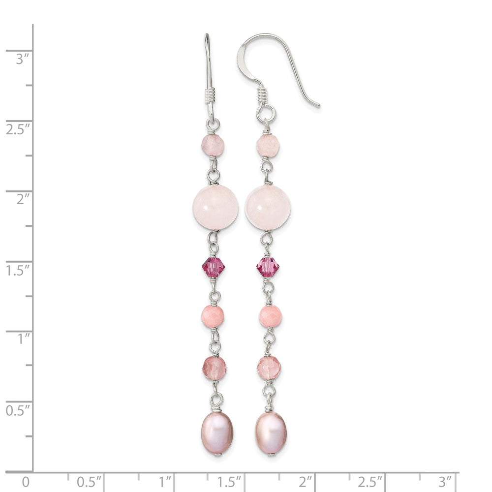 SS Pink FWCPearl/Cherry,Rose Quartz/Pink Jade/Rosaline Dangle Earrings