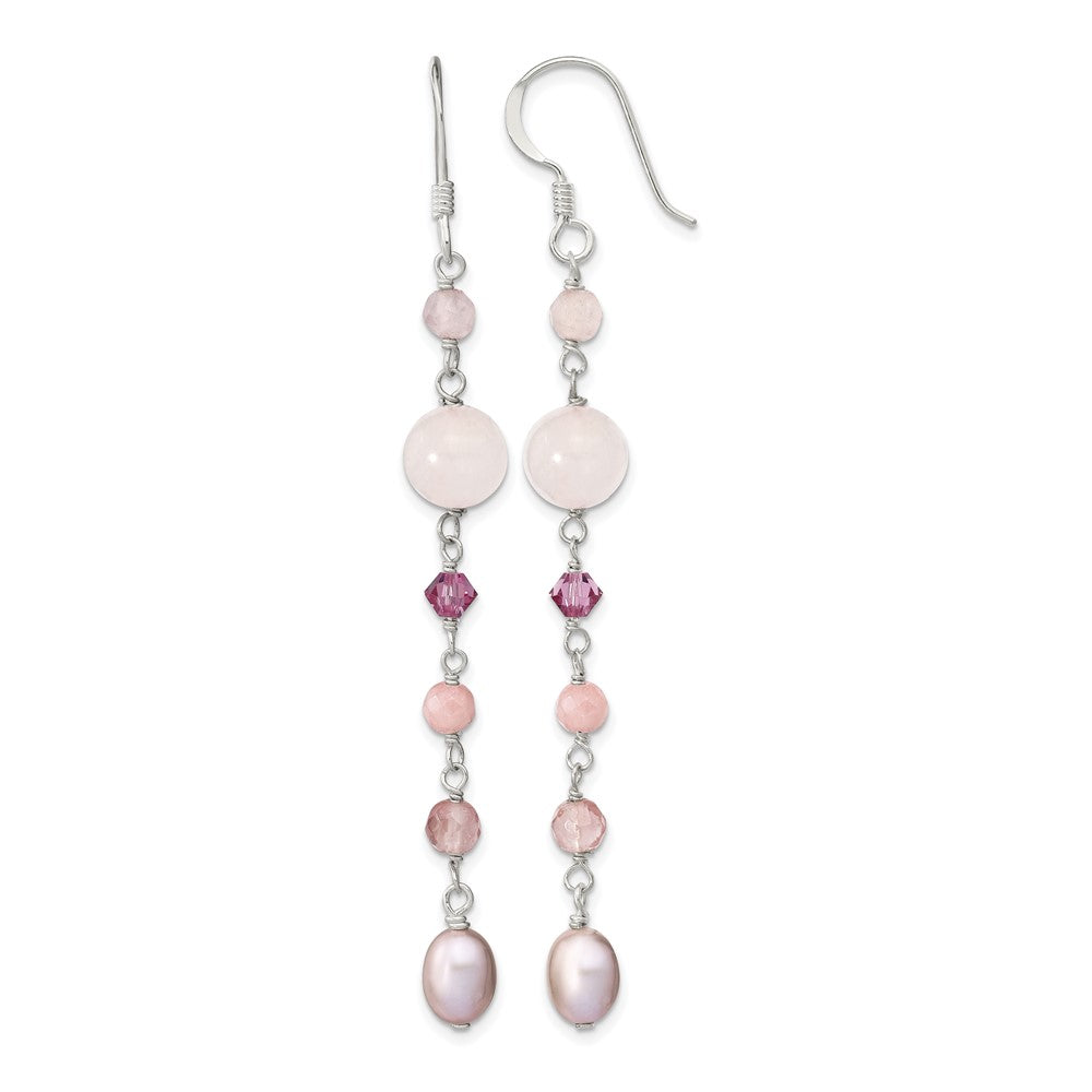 SS Pink FWCPearl/Cherry,Rose Quartz/Pink Jade/Rosaline Dangle Earrings