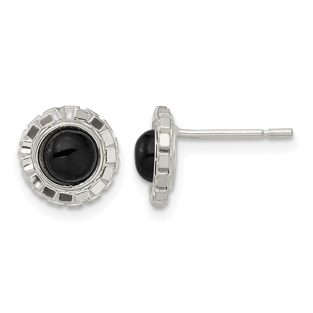 Sterling Silver Polished & Textured Black Onyx Post Earrings