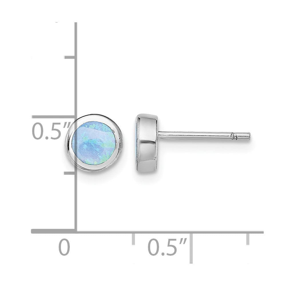 Sterling Silver RH-plated Polished Blue Created Opal Round Stud Earrings