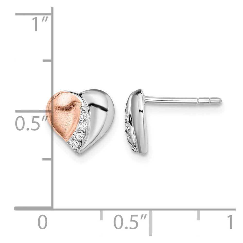 Sterling Silver Rhodium/Rose Gold-plated CZ Heart Earrings