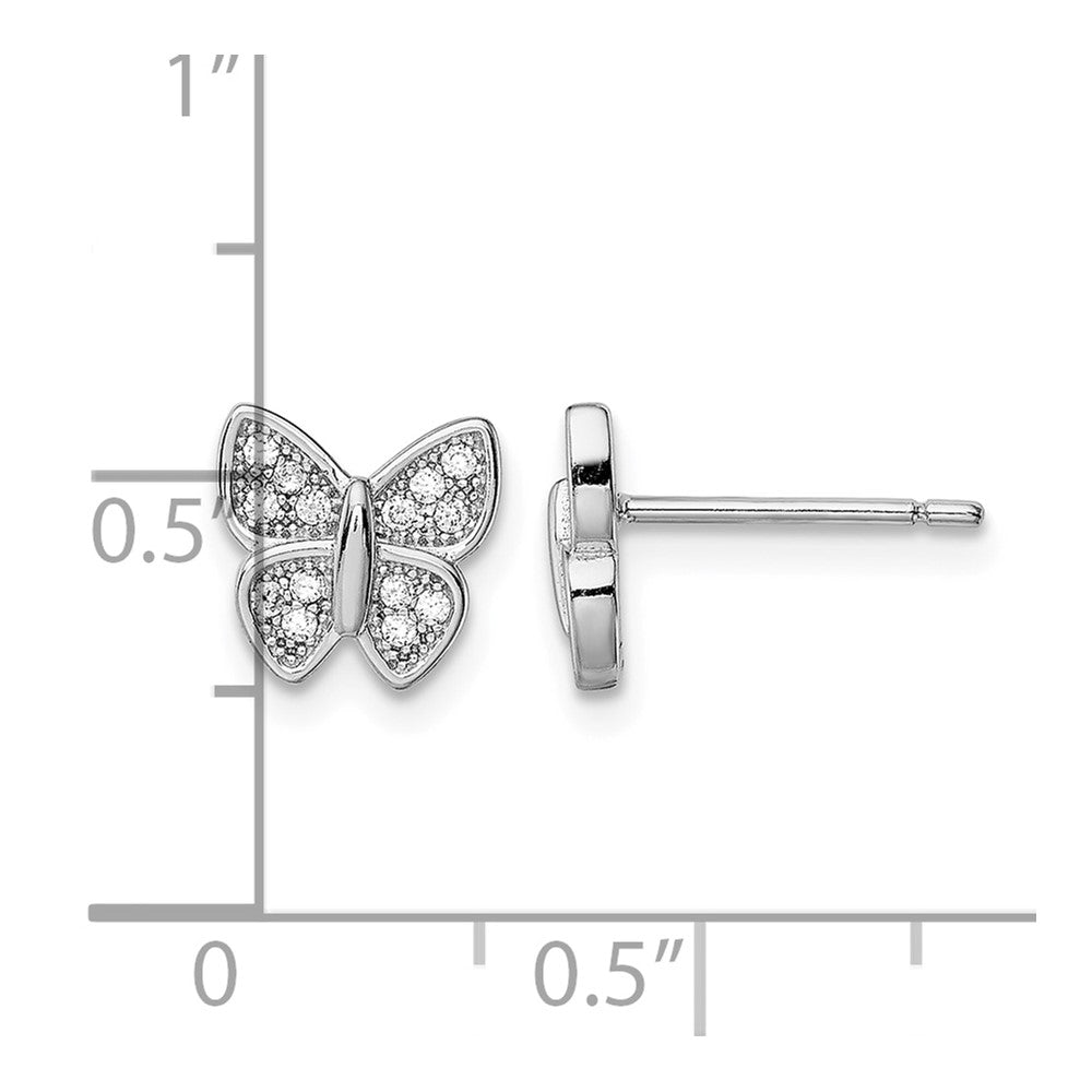 Sterling Silver Rhodium-plated CZ Butterfly Post Earrings