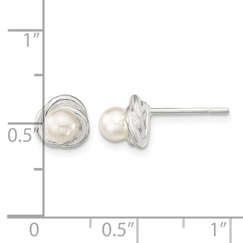 Sterling Silver Polished Synthetic Pearl Post Earrings