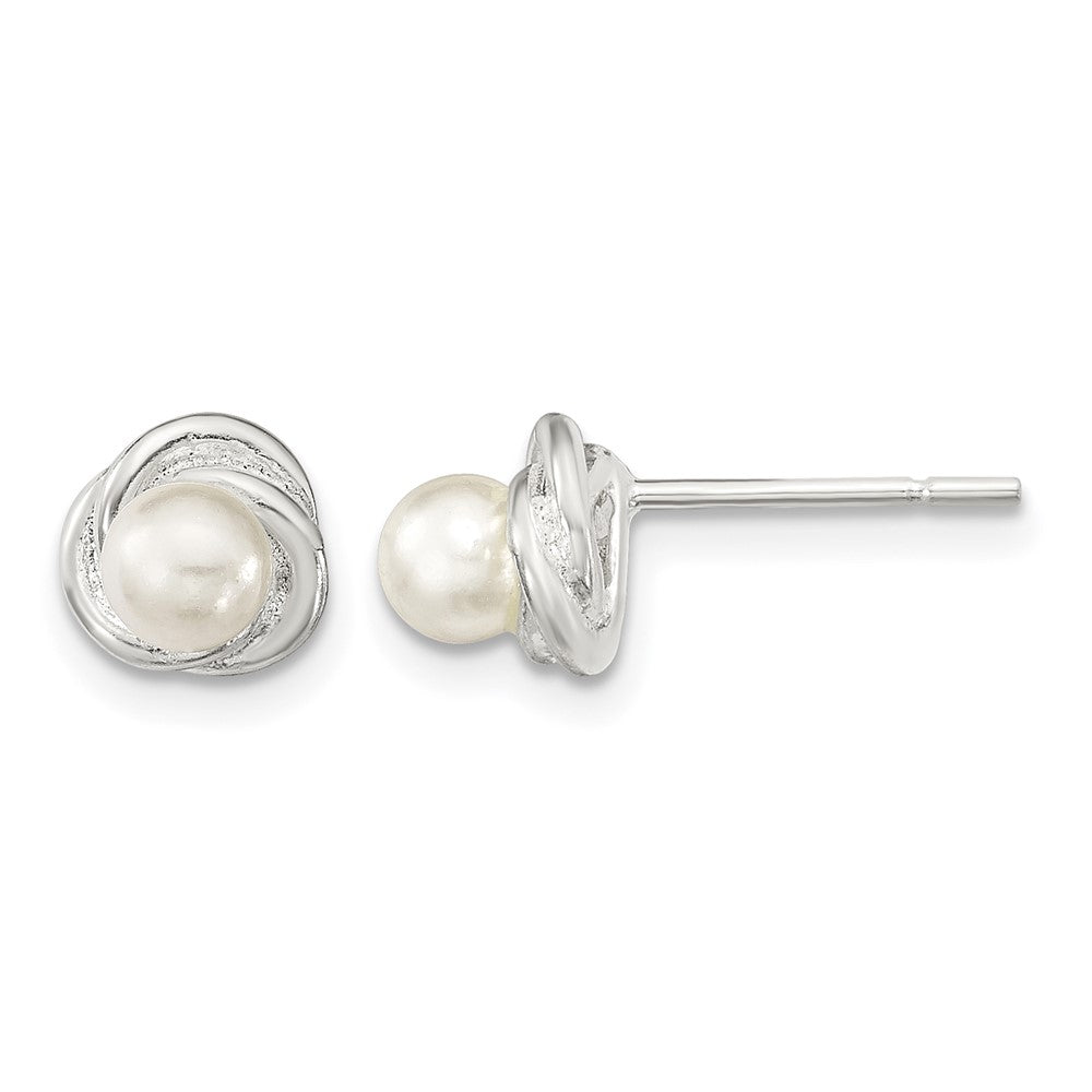 Sterling Silver Polished Synthetic Pearl Post Earrings