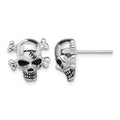 Sterling Silver Rhod-plated Antiqued Enameled Skull Post Earrings