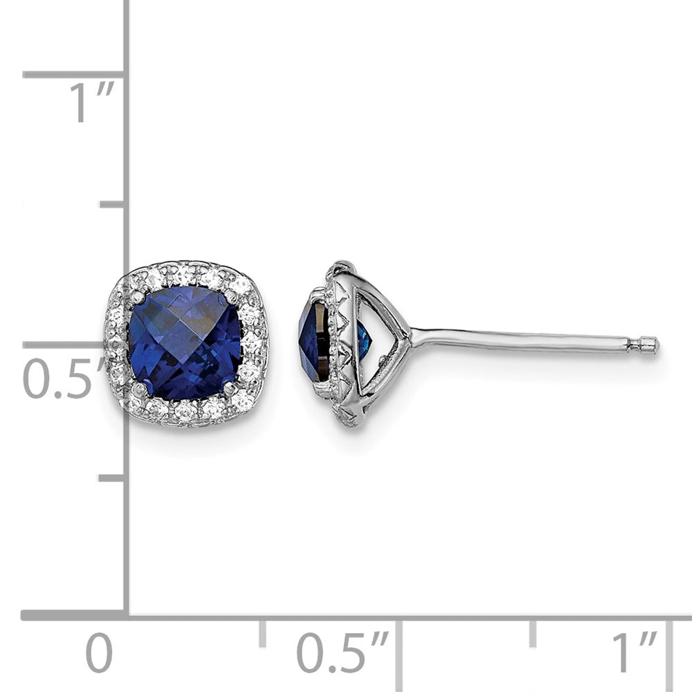 Sterling Silver Rhod-plated Created Blue/White Sapphire Post Earrings