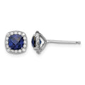 Sterling Silver Rhod-plated Created Blue/White Sapphire Post Earrings