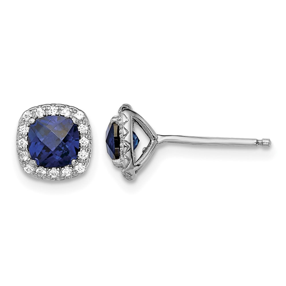 Sterling Silver Rhod-plated Created Blue/White Sapphire Post Earrings