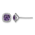 Sterling Silver Rhodium Plated Amethyst and Cr White Sapphire Earrings