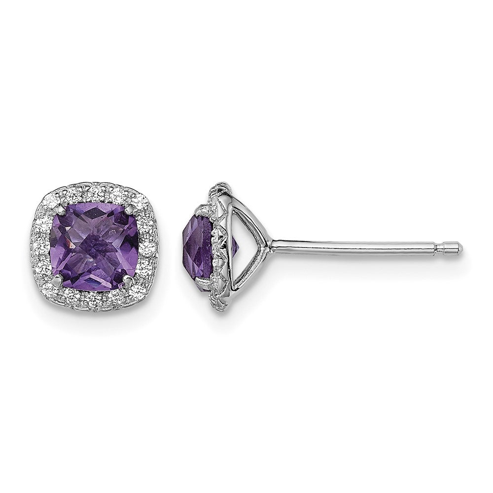 Sterling Silver Rhodium Plated Amethyst and Cr White Sapphire Earrings