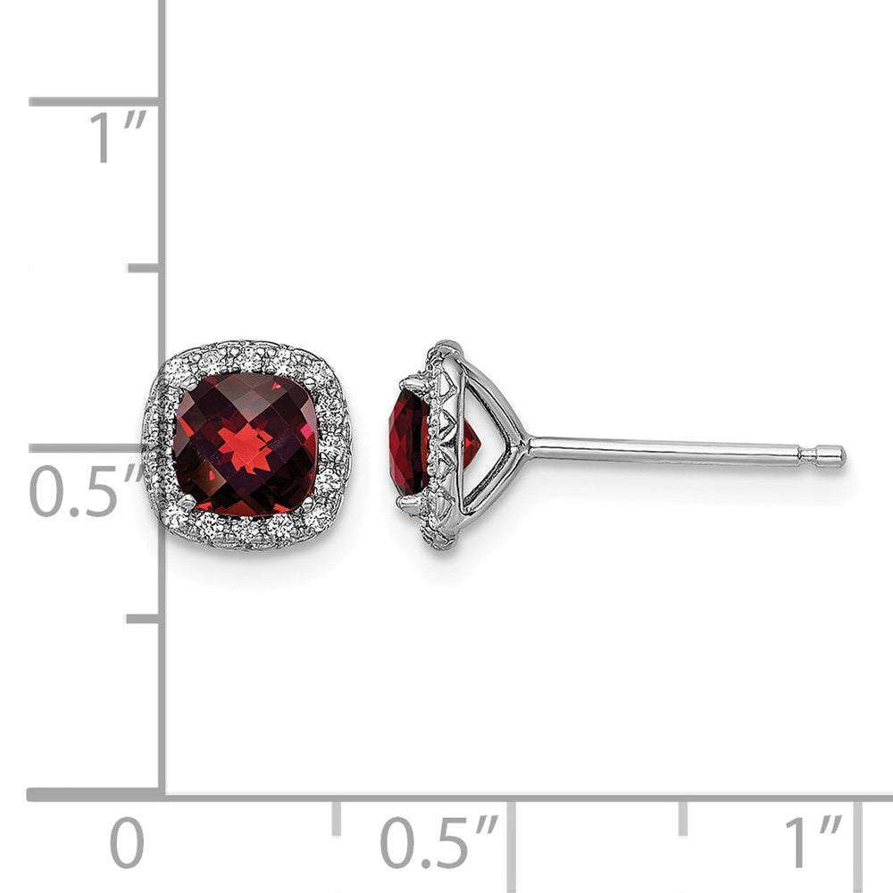 Sterling Silver Rhodium-plated Garnet and Cr. White Sapphire Earrings