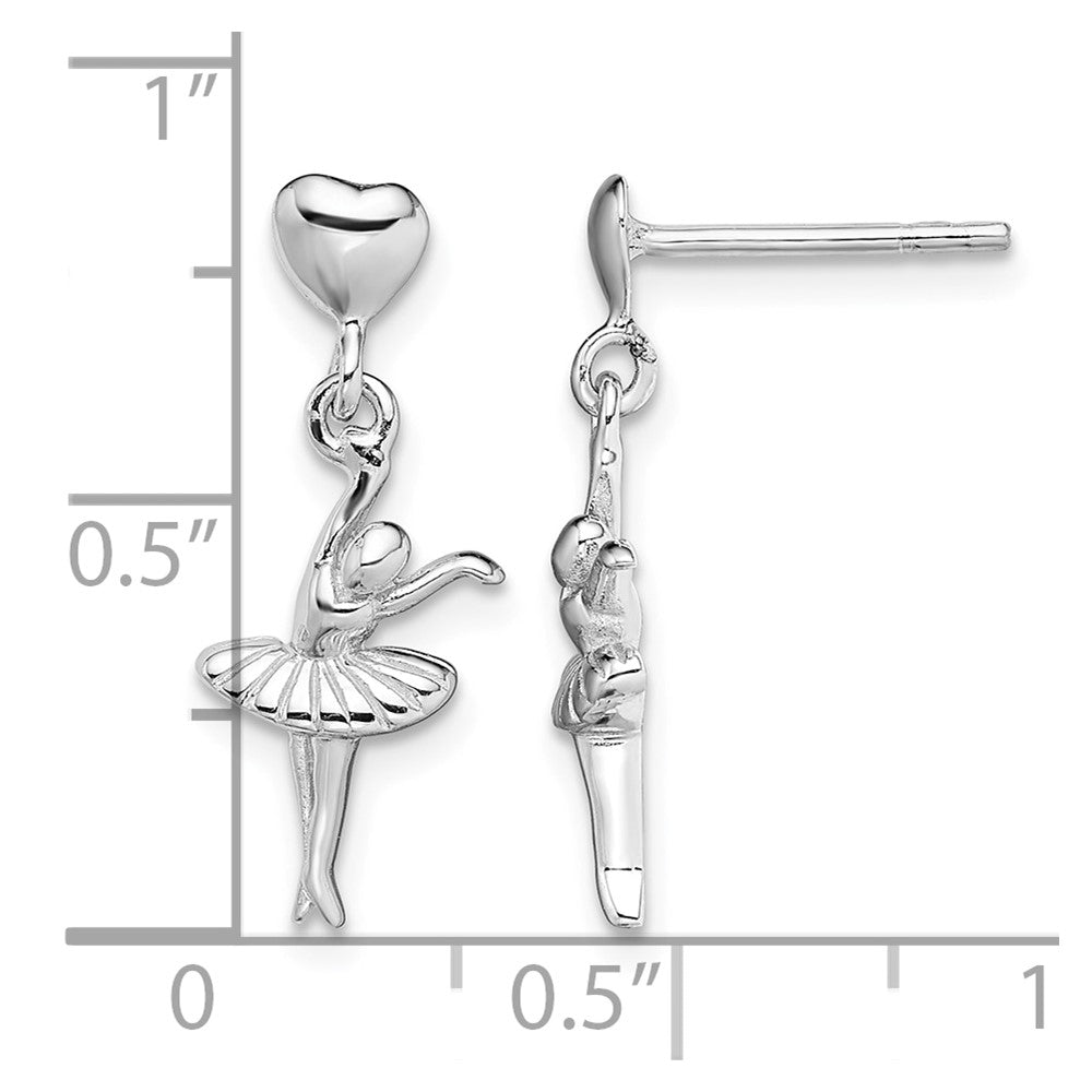 Sterling Silver Rhodium-plated Ballerina Dangle Post Earrings