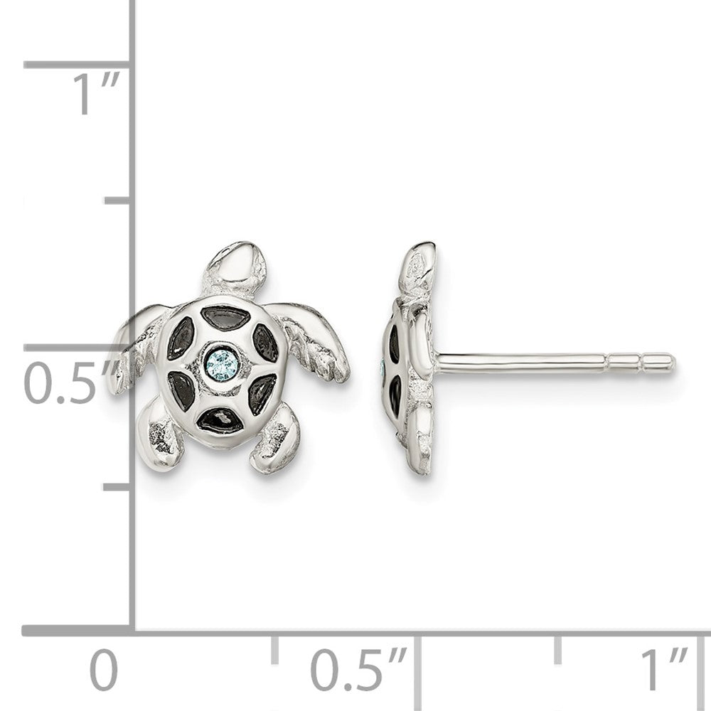 Sterling Silver Antiqued Aqua Crystal Turtle Post Earrings