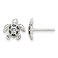 Sterling Silver Antiqued Aqua Crystal Turtle Post Earrings