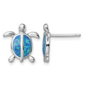 Sterling Silver Rhodium-plated Blue Created Opal Turtle Post Earrings