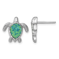 Sterling Silver Rhodium-plated Green Created Opal Turtle Post Earrings