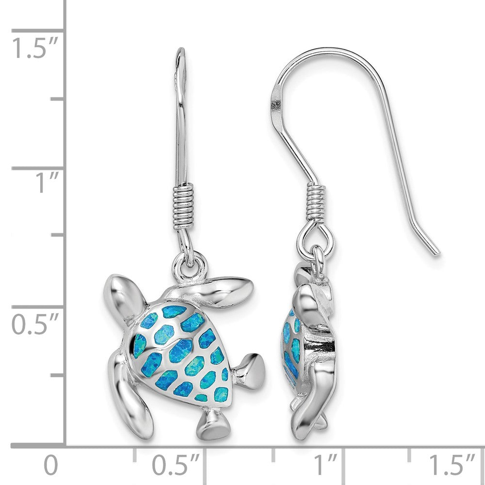 Sterling Silver Rhodium-plated Blue Created Opal Turtle Earrings