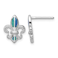 Sterling Silver RH-plated Beaded Blue Cr. Opal Fleur de Lis Post Earrings