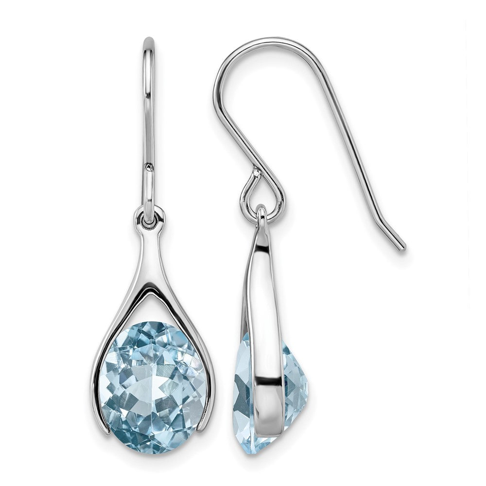 Sterling Silver Rhodium-plated Blue Topaz Shepherds Hook Earrings