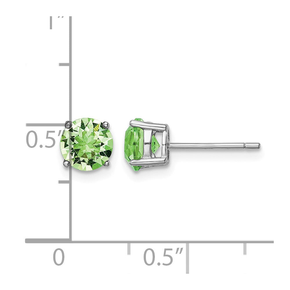 Sterling Silver Rhodium-plated Light Green Crystal Birthstone Earrings