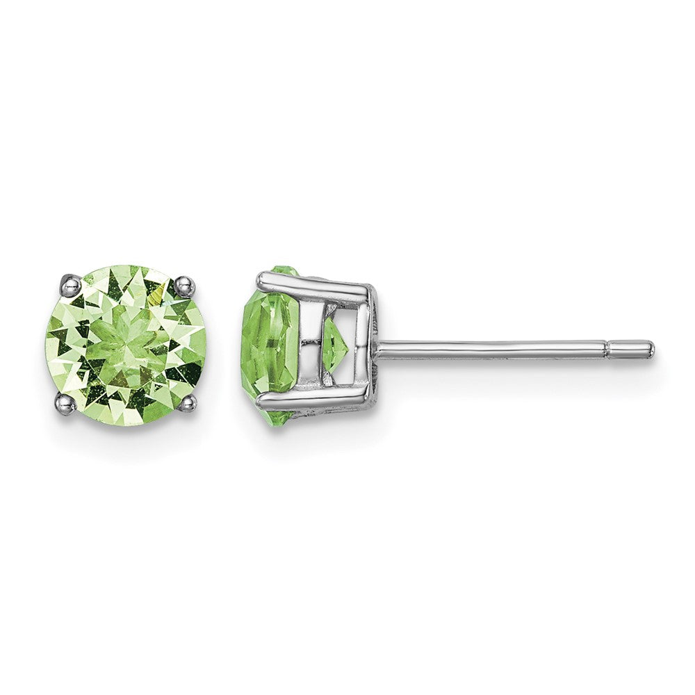 Sterling Silver Rhodium-plated Light Green Crystal Birthstone Earrings