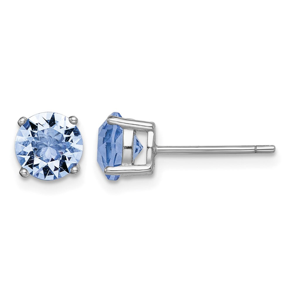 Sterling Silver Rhodium-plated Light Blue Crystal Birthstone Earrings