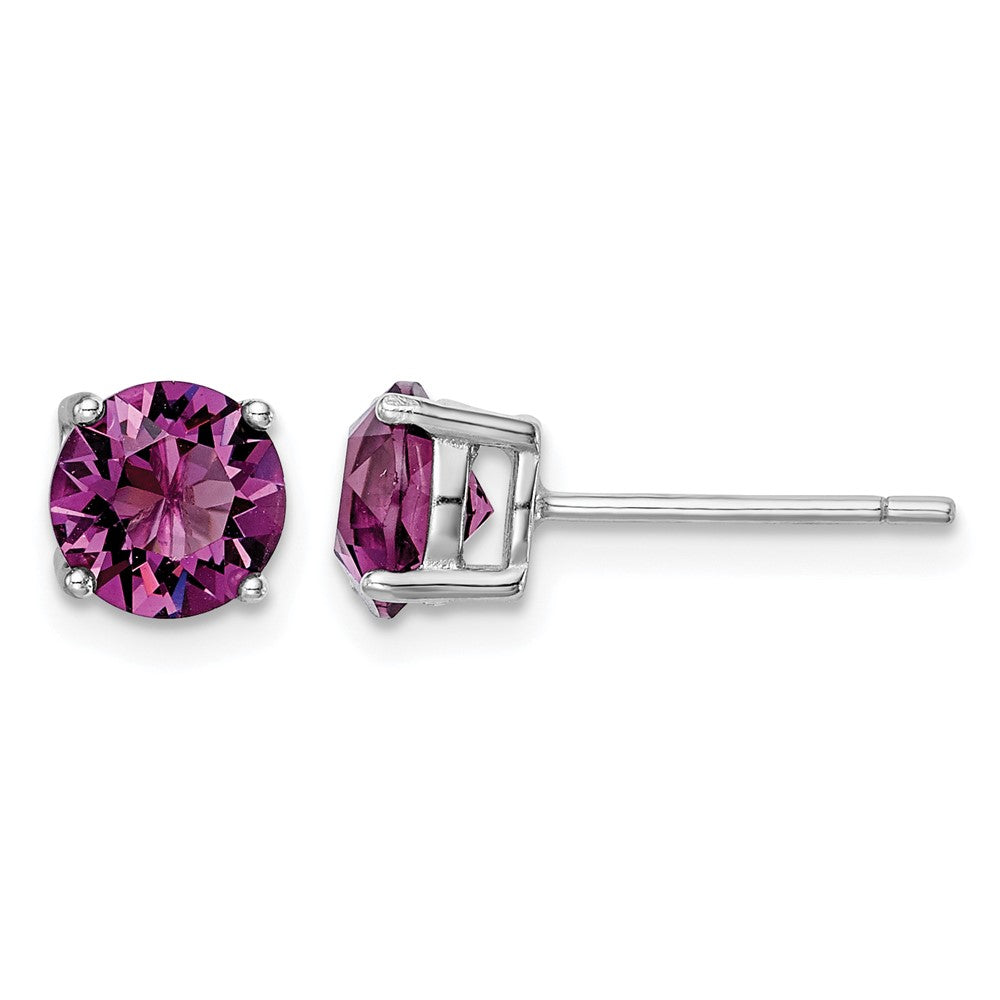 Sterling Silver Rhodium-plated Purple Crystal Birthstone Earrings