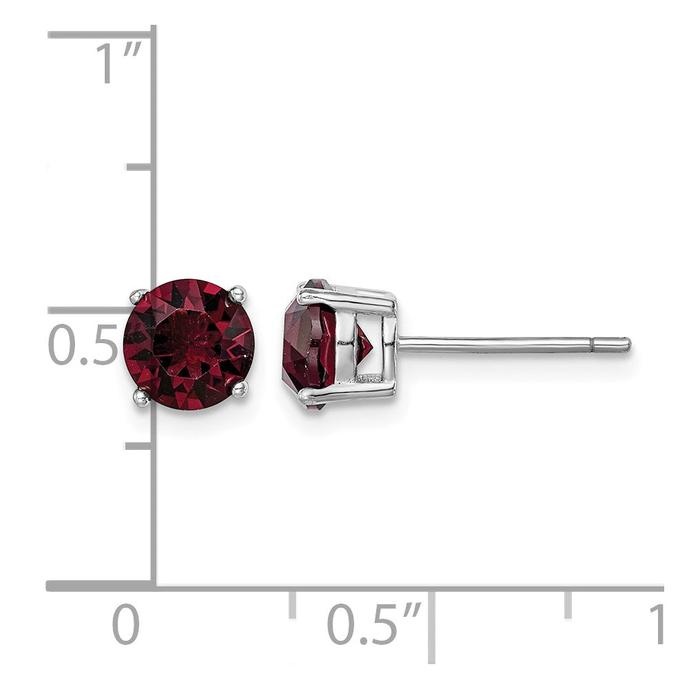 Sterling Silver Rhodium-plated Burgundy Crystal Birthstone Earrings