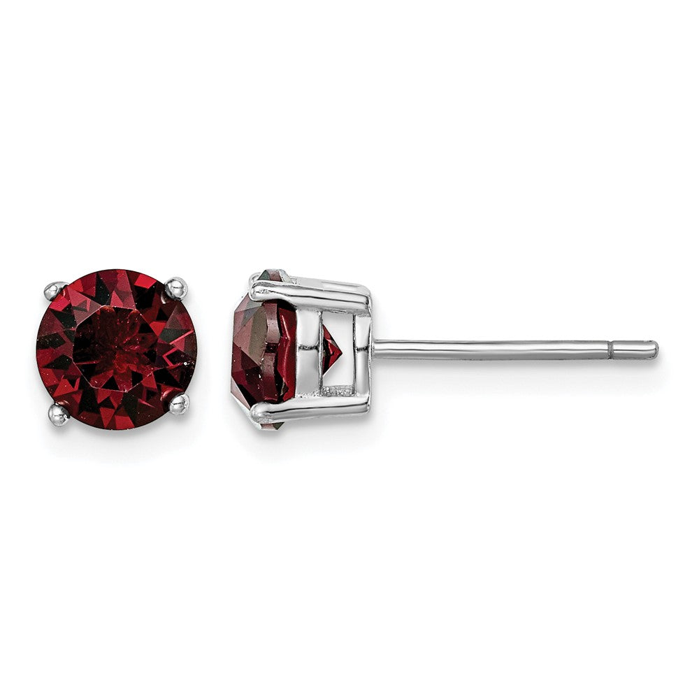 Sterling Silver Rhodium-plated Burgundy Crystal Birthstone Earrings