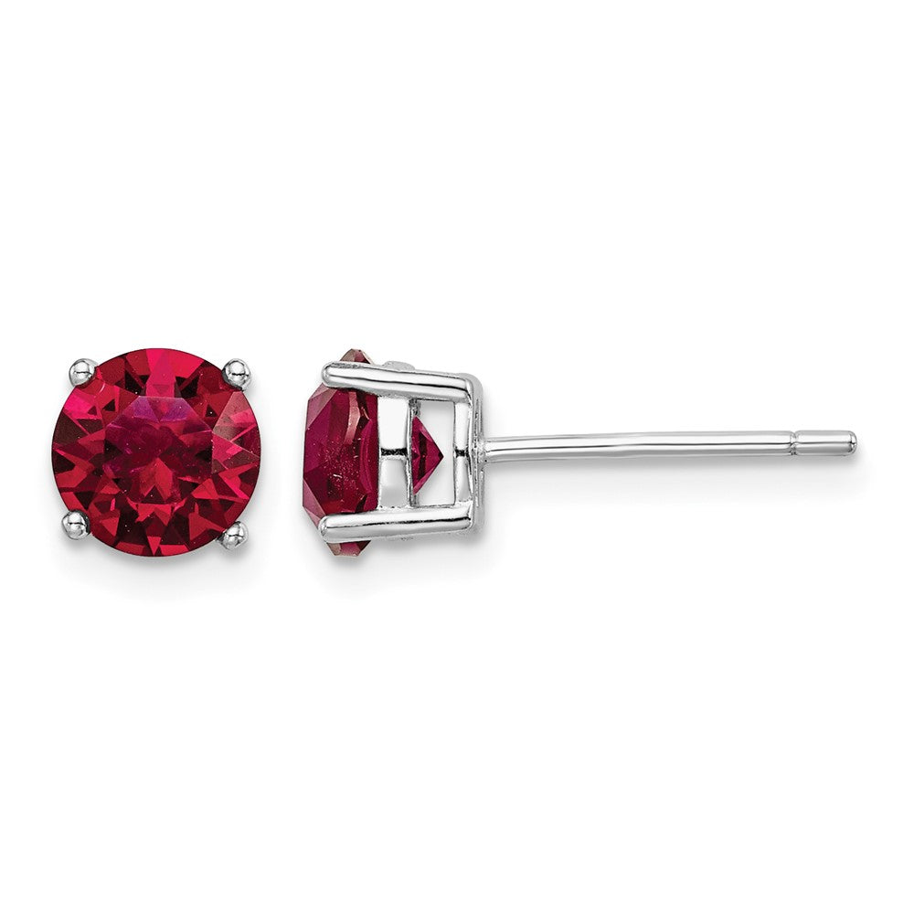 Sterling Silver Rhodium-plated Red Crystal Birthstone Earrings