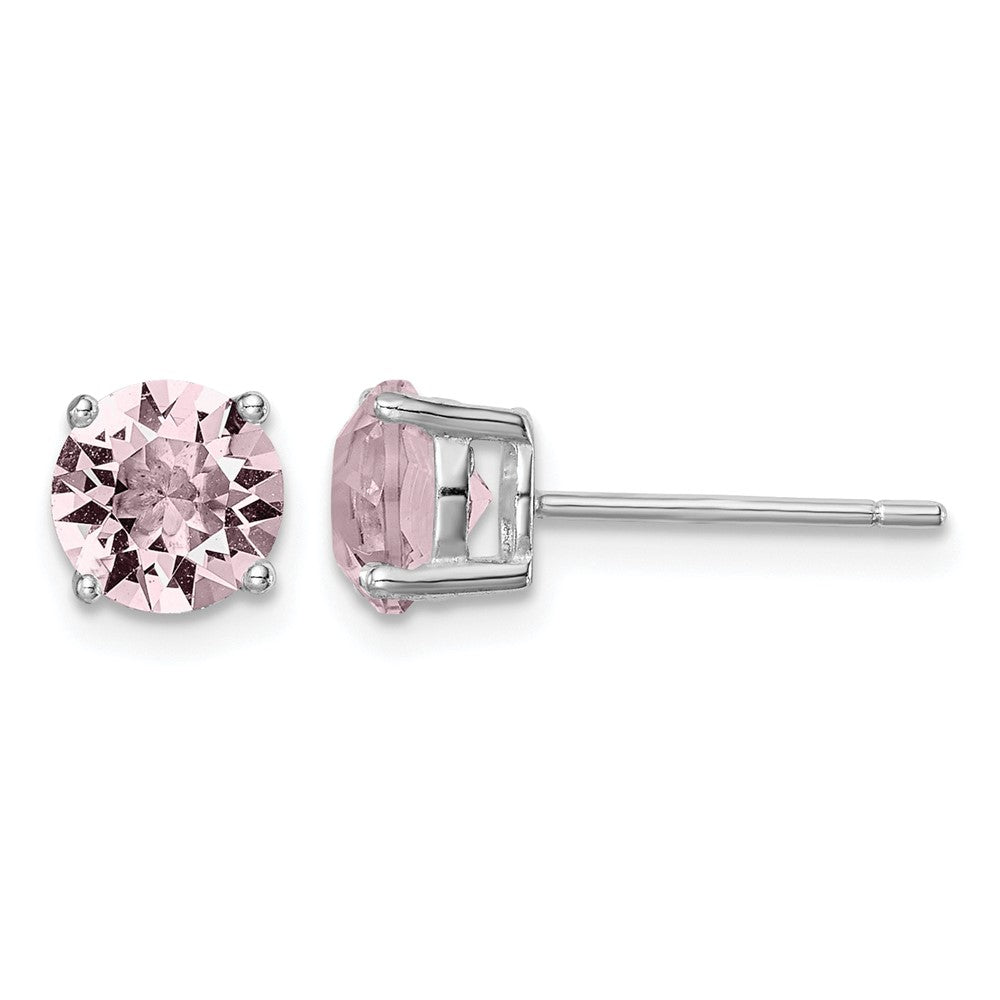 Sterling Silver Rhodium-plated Lavender Pink Crystal Birthstone Earrings