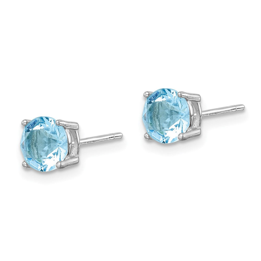 Sterling Silver Rhodium-plated Aqua Blue Crystal Birthstone Earrings