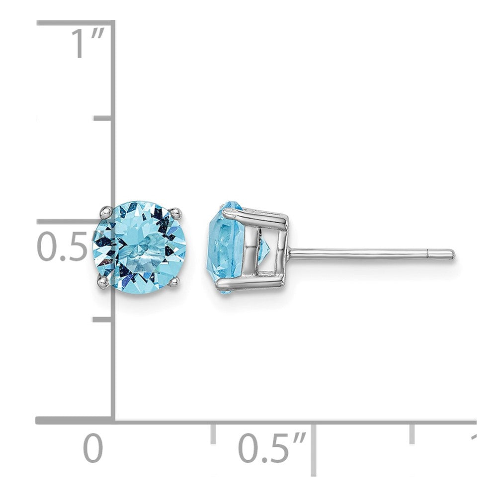 Sterling Silver Rhodium-plated Aqua Blue Crystal Birthstone Earrings