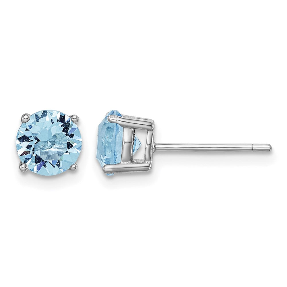 Sterling Silver Rhodium-plated Aqua Blue Crystal Birthstone Earrings