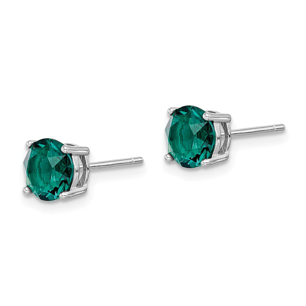 Sterling Silver Rhodium-plated Green Crystal Birthstone Earrings