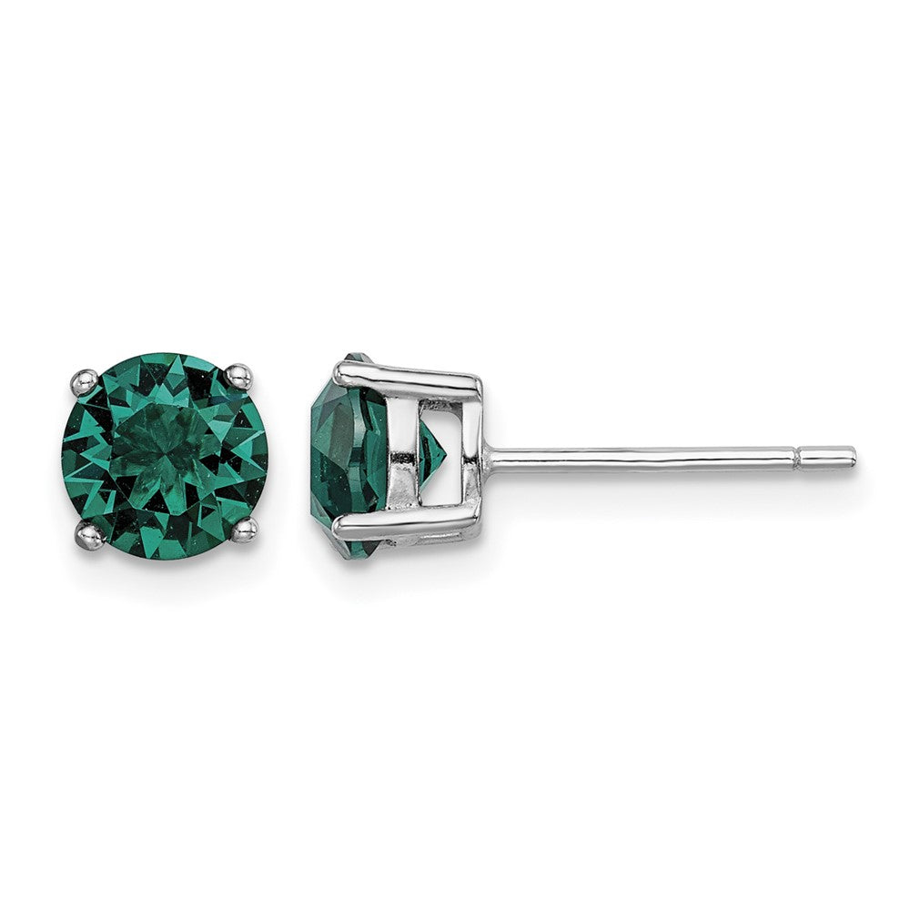 Sterling Silver Rhodium-plated Green Crystal Birthstone Earrings