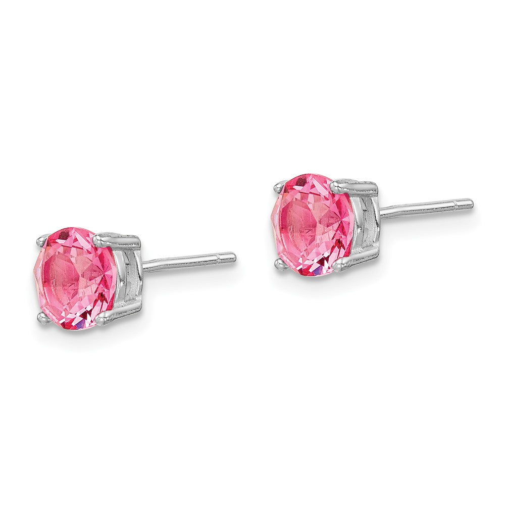 Sterling Silver Rhodium-plated Pink Crystal Birthstone Earrings