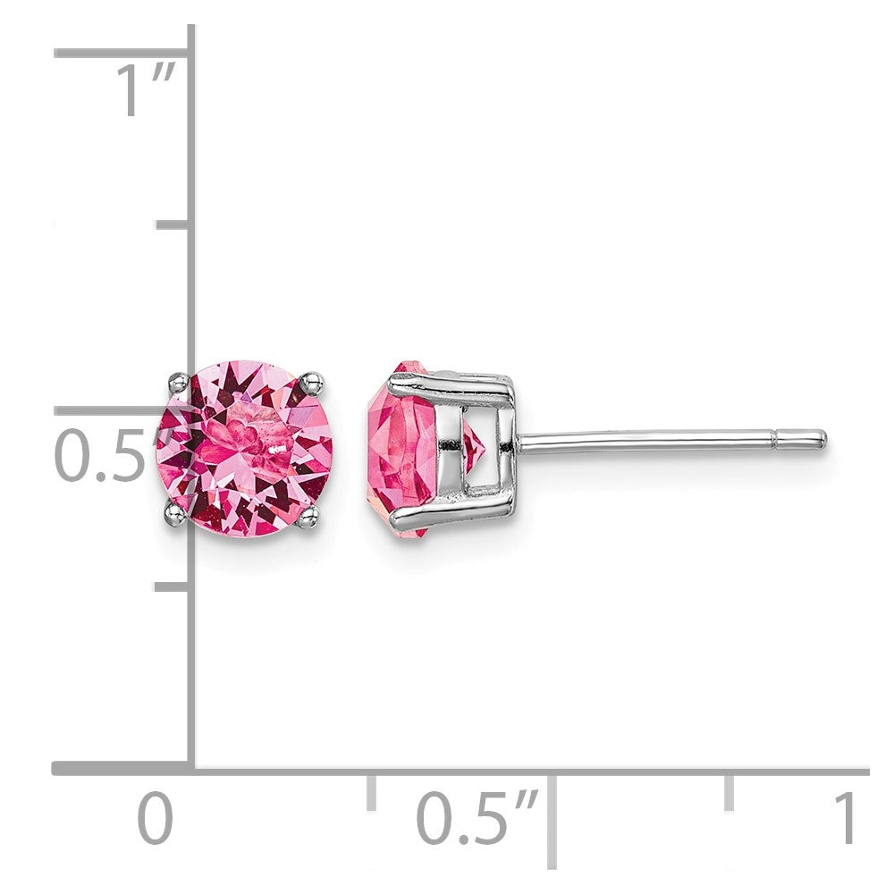 Sterling Silver Rhodium-plated Pink Crystal Birthstone Earrings