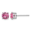 Sterling Silver Rhodium-plated Pink Crystal Birthstone Earrings