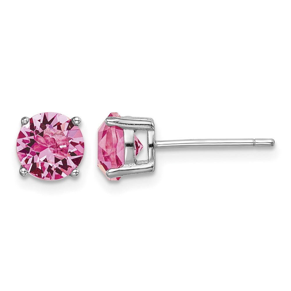 Sterling Silver Rhodium-plated Pink Crystal Birthstone Earrings