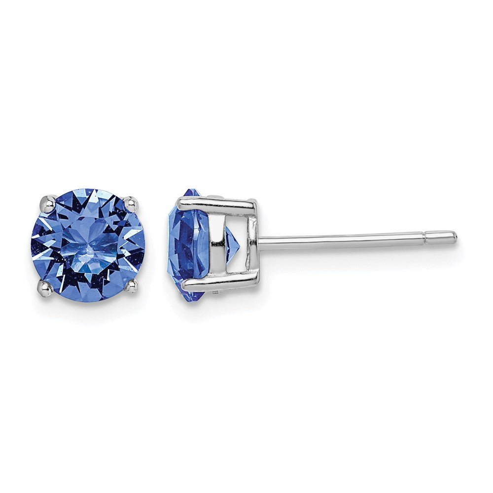 Sterling Silver Rhodium-plated Blue Crystal Birthstone Earrings