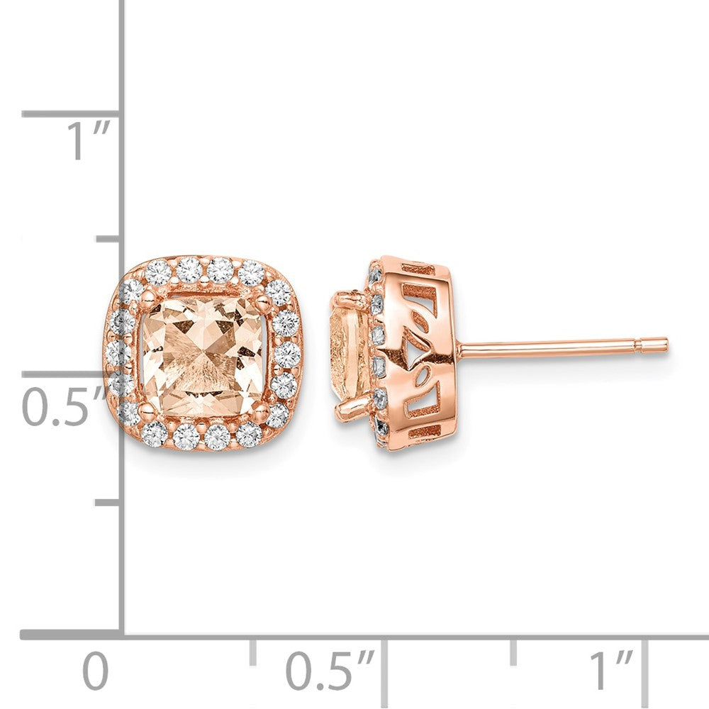 Sterling Silver Rose-tone Square Peach CZ Halo Post Earrings