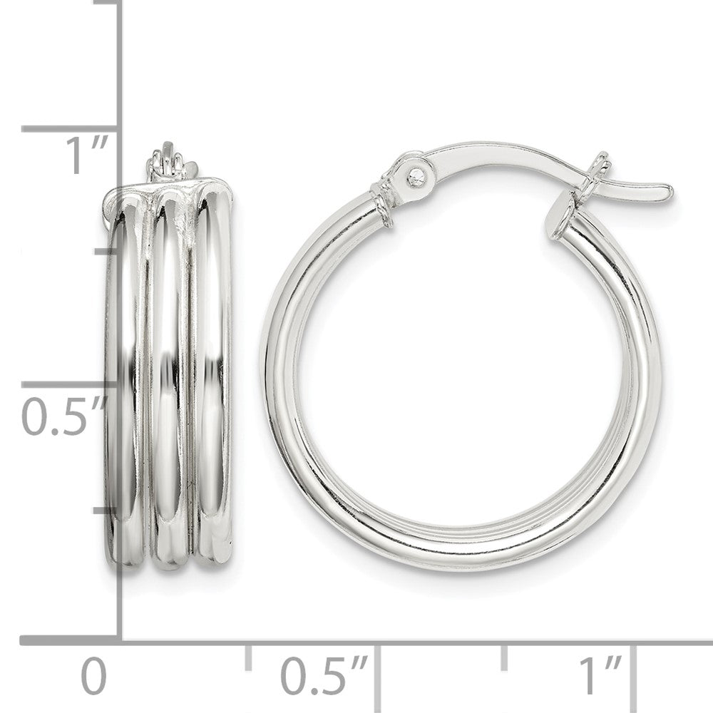 Sterling Silver Polished Grooved 6.5x20mm Hoop Earrings