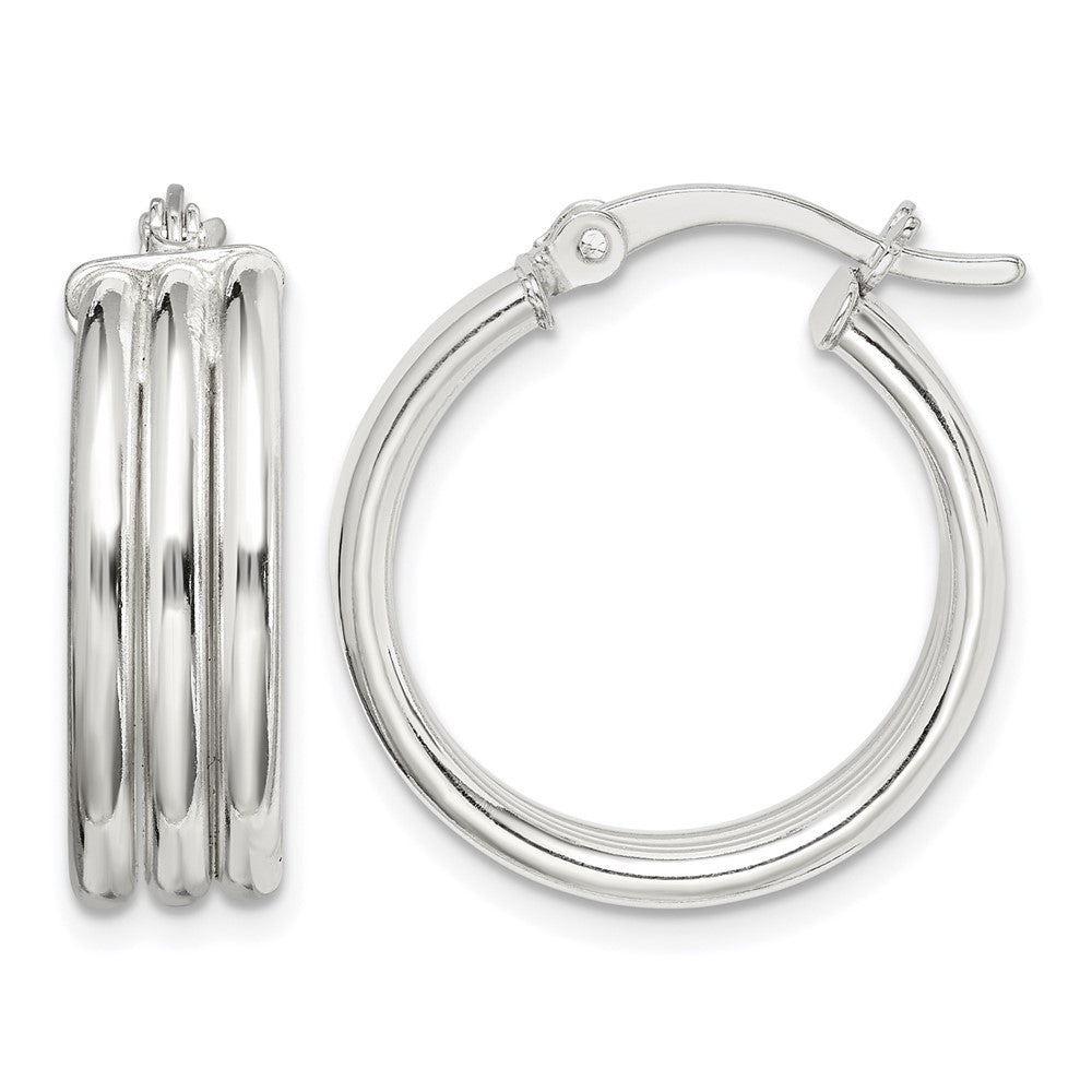Sterling Silver Polished Grooved 6.5x20mm Hoop Earrings
